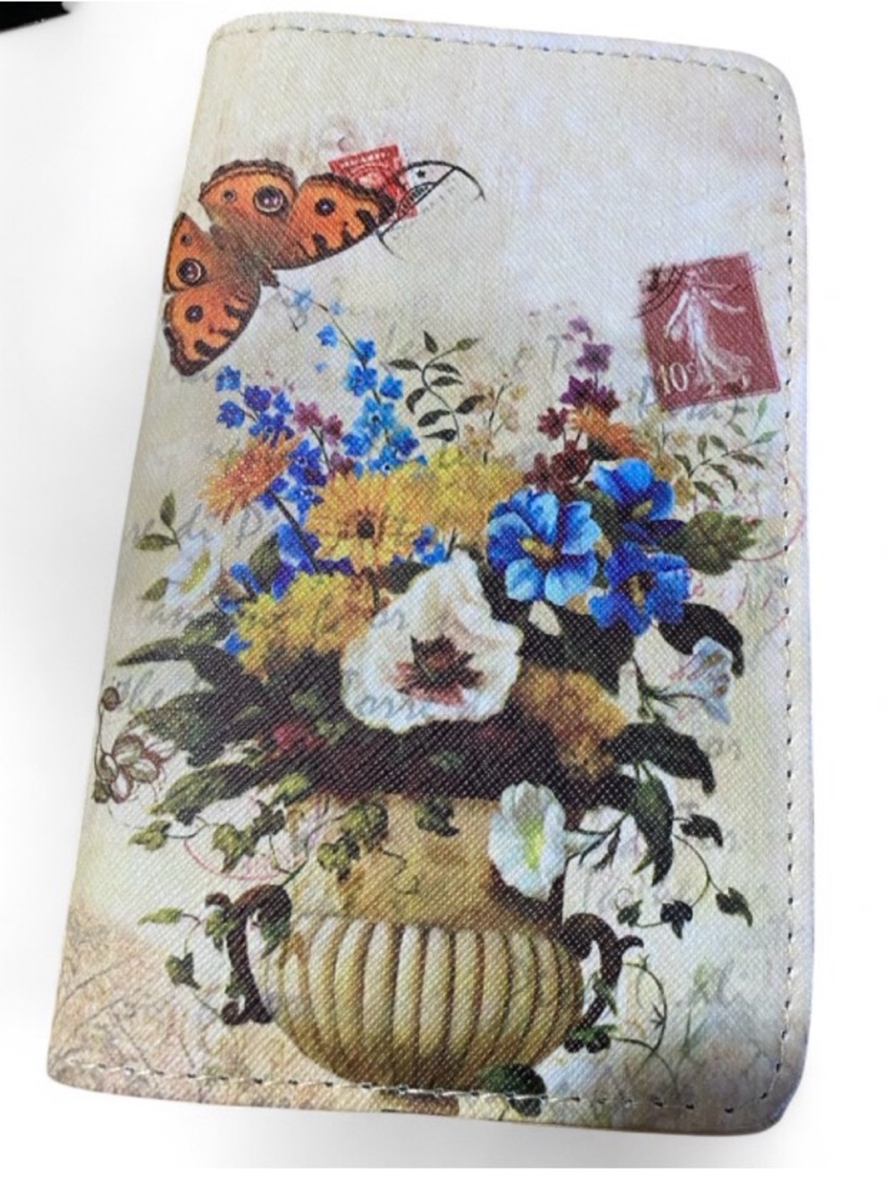 Floral & Butterfly Travel Wallet in Cream and Blue